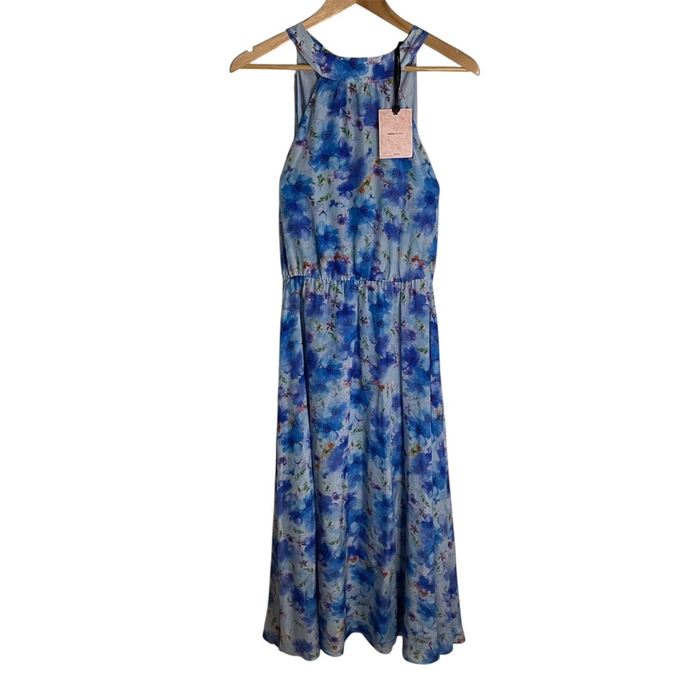 NEW Nara Milano Blue Floral Maxi Silk Dress With Halter Neck US Size 6